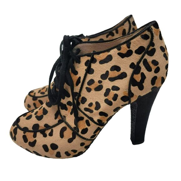 TopShop Booties Womens Size 7 Leopard New Calf Hair Boots Lace Up Animal Print - Picture 3 of 9